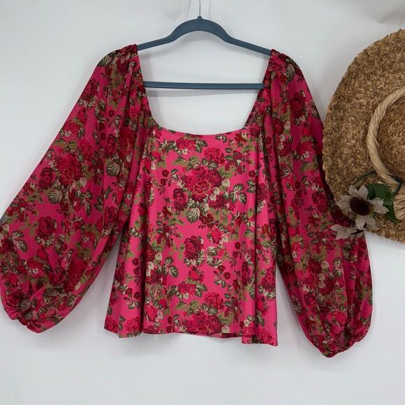 Smith & Quinn Off Shouder Floral Cropped Balloon sleeve Blouse Small - Picture 7 of 9